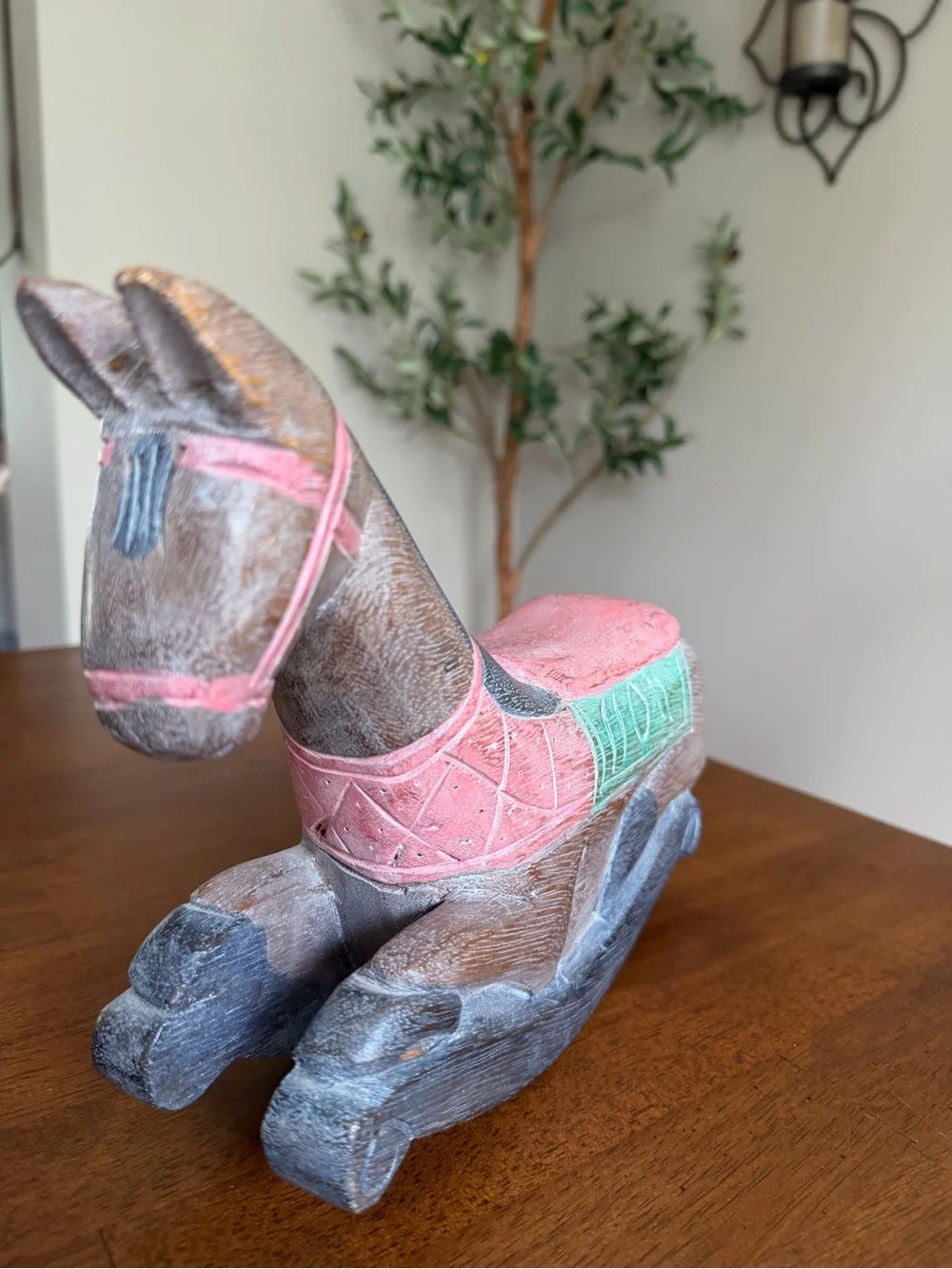 Hand-Carved Thai Wooden Rocking Horse – Hand Painted Folk Art